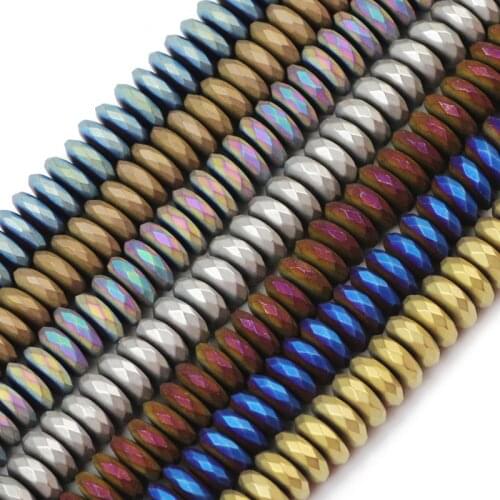 YHBZRET Matte Faceted Flat Round Hematite 7 colors Natural Stone Spacer 3/4/6/8/10mm Loose beads Jewelry bracelets Making DIY