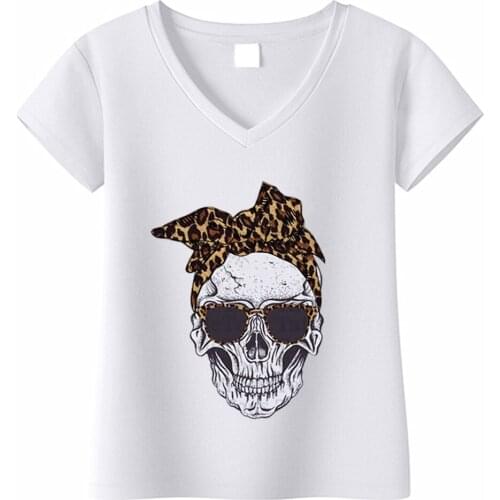 New Womens T-shirt Harajuku Skull Camouflage Burlap Turban T Shirt Clothes Short Sleeve Graphic Tee Tops V-Neck Tshirts S-3XL