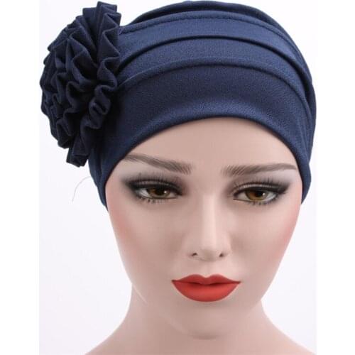 NEW 2021Four Seasons Fashion Ladies 6 COLOR Big Flower Milk Silk Lace Pan Flower Hat Muslim Baotou Hat