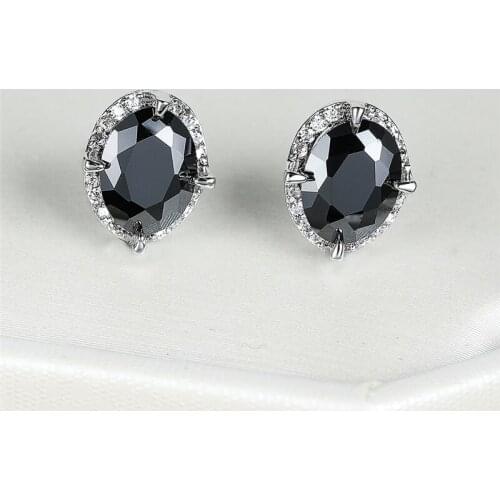 Retro Black Oval Zircon Rainbow Stone Stud Earrings For Women Charm Jewelry Female Luxury Multicolor Crystal Birthstone Earrings