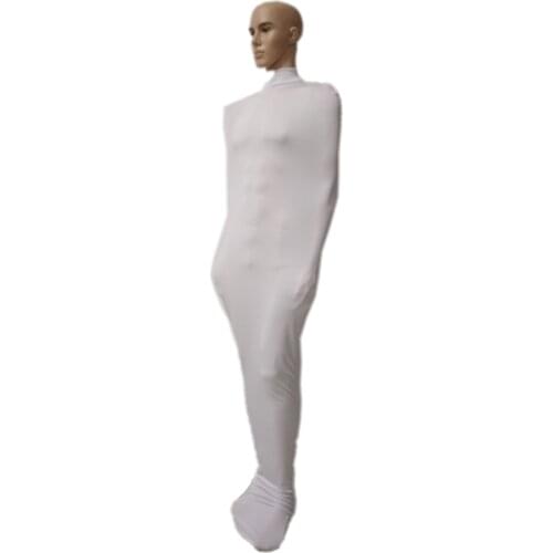 White color Men‘s Bondage Mummy Clothes Zentai Suit Tights Cosplay bodysuit Bag Stage Props Sexy Adult Fancy Dress no mask