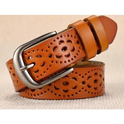 Womens belt leather leisure all-match hollow belt womens fine decoration simple fashion pin buckle trousers pure cowhide