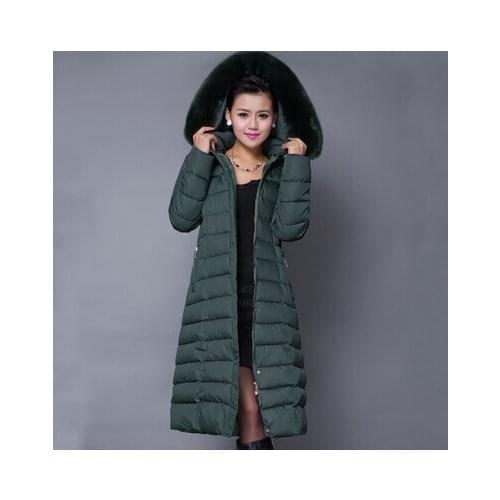 Winter Jacket Women Long Parkas New Atificial Fur Collar Hat Female Down Cotton Overcoat Thick Plus Size Coat