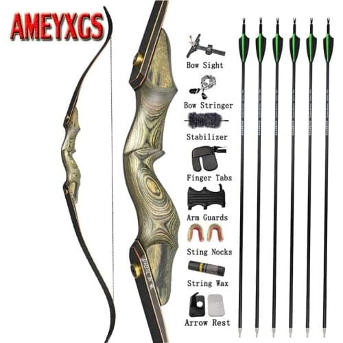 1set Archery Recurve Bow 60" 30-60lbs Wooden Bow And SP 500 Carbon Arrow For Outdoor Shooting Training Hunting Accessories