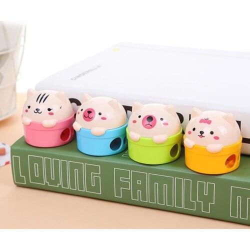 1PC Double Hole Cartoon Cat Bear Pencil Sharpener Kids School Office Supply