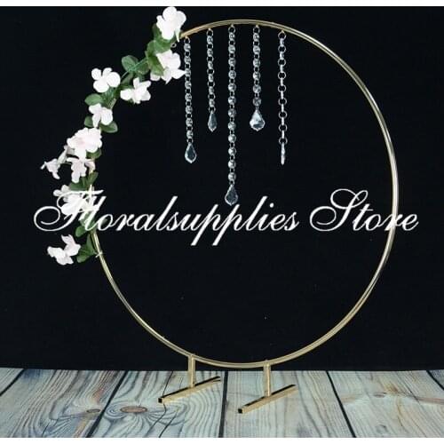 10PCS New Arrival Floral Hoop Centerpiece Metal Gold Flower Stand with Hanging Beads Crystal Centerpiece for Wedding