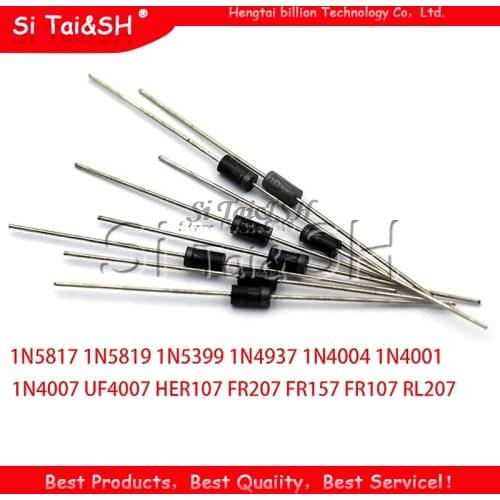 100PCS Schottky Rectifier Diode 1N5817 1N5819 1N5399 1N4937 1N4004 1N4001 1N4007 UF4007 HER107 FR207 FR157 FR107 RL207 DO-41