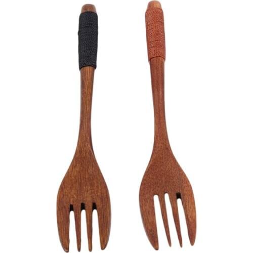 2PCS/Set Fashion Wooden Forks Dining Fork For Adult Child Dessert Fruit Tableware Fruite Dessert Kitchen Tools Meal Tableware