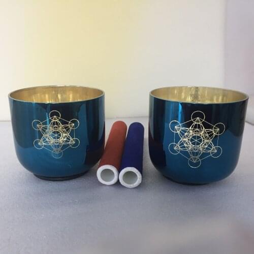 2 Pcs of indigo shinny color crystal singing bowl 528HZ perfect pitch for sound healing