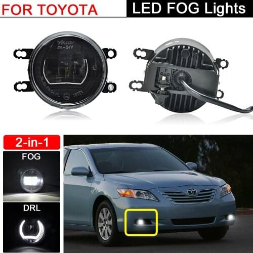 2Pcs Front Bumper White LED Fog Lamp With DRL Daytime Running Light For Toyota RAV4 Verso Solara Avalon Prius Camry Corolla