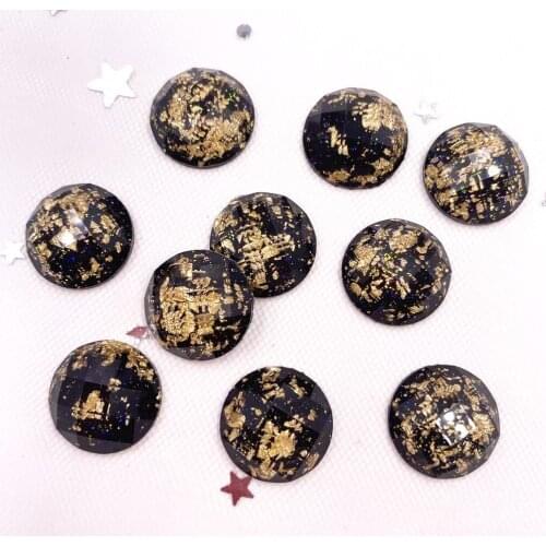 20Pcs 16mm Resin Glitter Filled Gold Foil Facet Round Gem Flatback Cabochon Rhinestone Scrapbook DIY Wedding Ornaments SL047