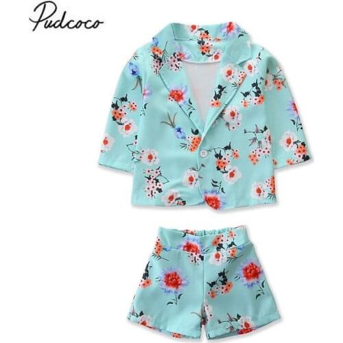 2020 0-5Y Toddler Kids Baby Girls Clothes New Fashion Floral Single Button Jackets Tops + Shorts 2pcs Spring Autumn Set Outfits