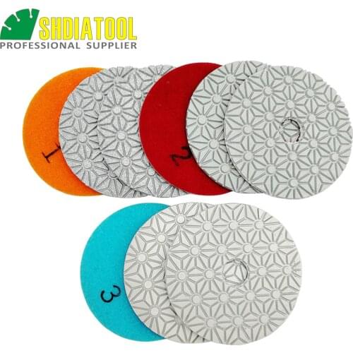 SHDIATOOL 3sets Dia 4inch/100mm 3 Steps Diamond Polishing Pads Flexible Resin Bond Sanding Discs for Marble Stone Polisher Disc