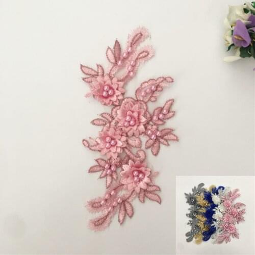 3D flower Polyester Lace Fabric Venise Embroidery Applique DIY applications ABS pearl Lace Collar Sewing Dresses Accessories