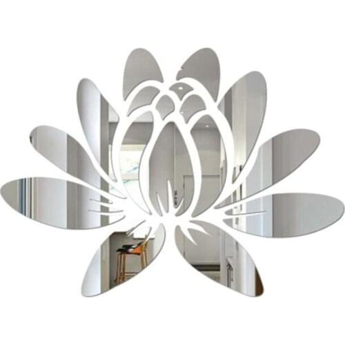 2sets Acrylic Mirror Sticker DIY 3D Exquisite Lotus Flower Wall Sticker Removable Wall Paper Decal Art Ornaments For Home Decor
