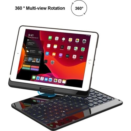 360 Degree Rotation case for ipad 10.2 '' 7th/8th Gen Wireless Bluetooth Keyboard Swivel Stand Heavy Duty Shockproof Flip case