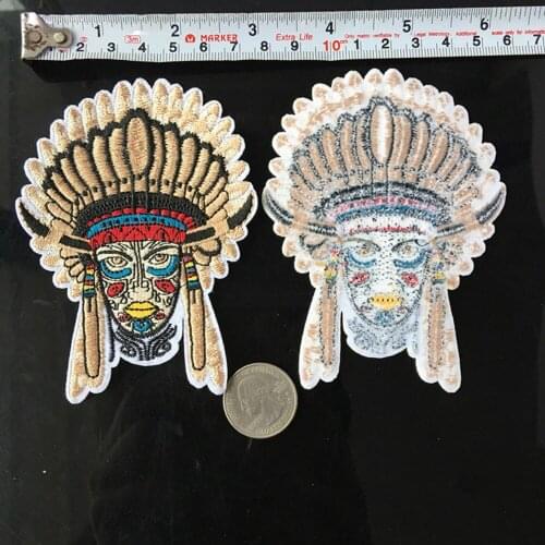 Indian Chieftain Patches Iron On Skull Aboriginal Embroidery Iron On Patch Clothes Sticker Diy Accessories Sewing Coat Applique