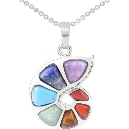 Natural Crystal Gem Conch Pendant Necklace Seven Chakra Energy Stone Yoga Meditation Jewelry Womens Jewelry Ball Bead Chain