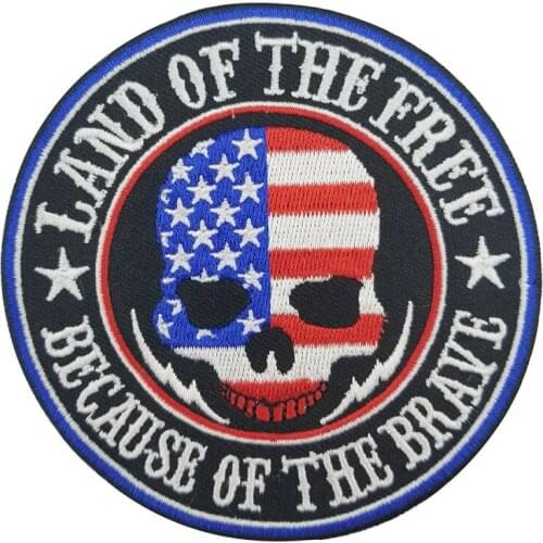Land Of The Free Skull Logo Embroidery Military Patches Cool Army Badge Iron on Patch for Jacket Jeans Tshirt Biker Decoration