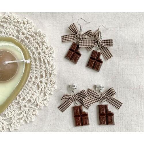 Cute bowknot with chocolate earrings women jewelry ear clip gift B1076