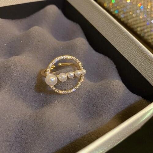 Fashion Vintage 14K Gold Plated Rings Open Design Adjustable Geometric Rhinestone Rings For Women Girls Statement Jewelry