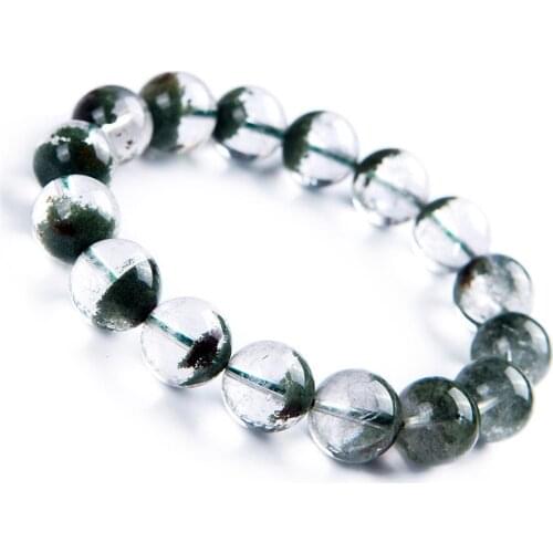Genuine Natural Green Phantom Quartz Women Crystal Round Bead Bracelet 13.5mm