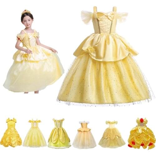 New Dress 2020 for Girls Belle Princess Party Dress The Beauty and The Beast Cosplay Costumes Kids Birthday Carnival Fancy Dress