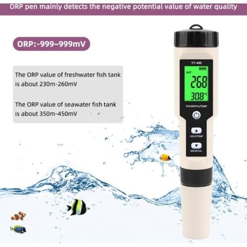 Newest YY-400 4 in 1 PH/ORP/H2&TEM Meter Digital Dydrogen Ion Concentration Tester for Aquarium, Swimming Pool, Drinking Water