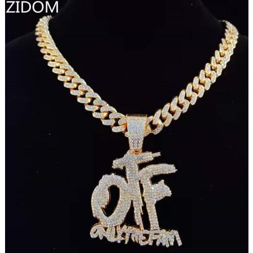 Men Hip Hop ONLY THE FAM Letters Pendant Necklace with 13mm Miami Cuban Chain Iced Out Bling HipHop Necklaces Male Jewelry