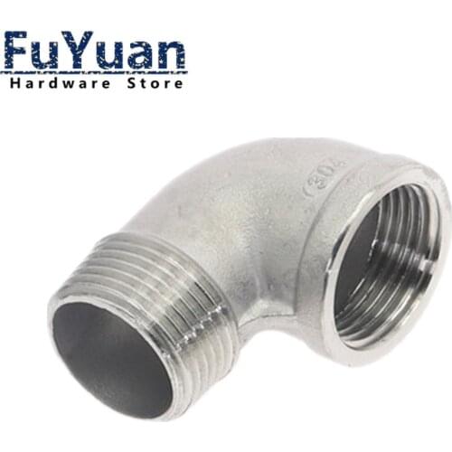 1pcs SS 304 Stainless Steel 90 Degree Elbow Pipe Fitting Adapter DN6-DN100 Female x Male Thread Angled Connectors