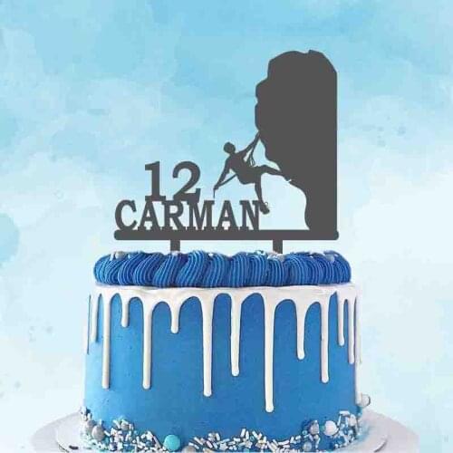 Personalized Climbing Cake Topper Custom Name Age Man Rock Climbing Silhouette Cake Topper For Climber Birthday Cake Decoration