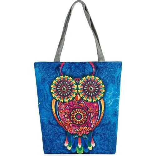 Creative Printed Handbag Women Shoulder Bags owl Printed Canvas Bag Daily Use Female Shopping Totes Unisex Simple Beach Bag