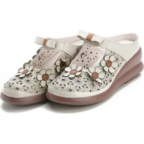2020 New Summer Classic Flower Hollow Women Sandals Genuine Leather Sandals Comfort Non-slip Thick Bottom Wedge Slippers Sandals
