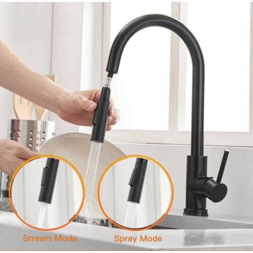Sensor Kitchen Faucets Pull Out Black Kitchen Faucet Stainless Steel Smart Induction Mixed Tap Touch Control Sink Tap Kitchen