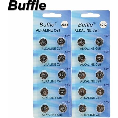 50pcs/5packs Buffle AG12 1.5V 100mAh Alkaline Battery LR43 AG12 SR43 260 386 lithiun Button Cell Batteries