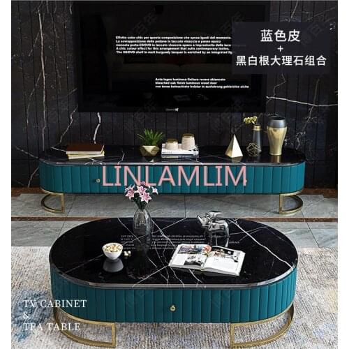 TV Stand blue / white shiny Living Room TV monitor stand mueble oval edge cabinet mesa+tv table stand + Coffee centro Table