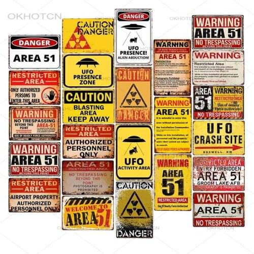 Modern Home Decor Area 51 Tin Sign Metal Poste UFO Vintage Plaques Decorative Wall Plates Retro Cafe Bar Decoration 20x30cm