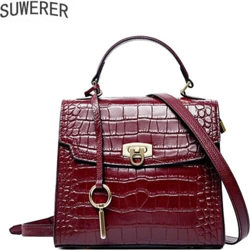 SUWERER New Cowhide Leather Shoulder Bag Women Luxury Handbags Women Bags Fashion Crocodile Pattern Tote Women Purse