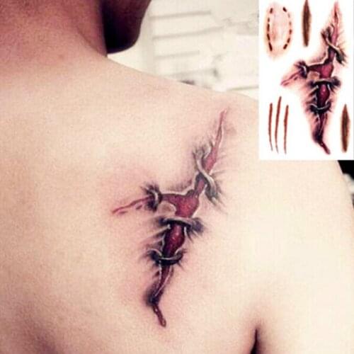 Waterproof Temporary Halloween Terror Wound Realistic Blood Injury Scar Fake Tattoo Stickers 2 Sheet