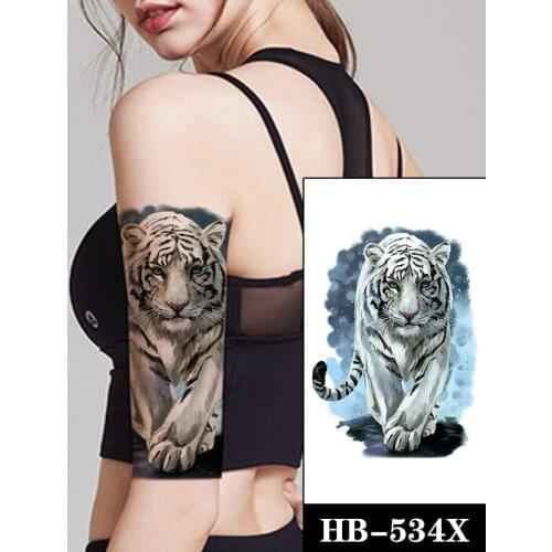 Temporary Tattoo Stickers White Tiger Blue Eyes Circle Mountain Fake Tatto Waterproof Tatoos Legs Arm Large Size for Women Men