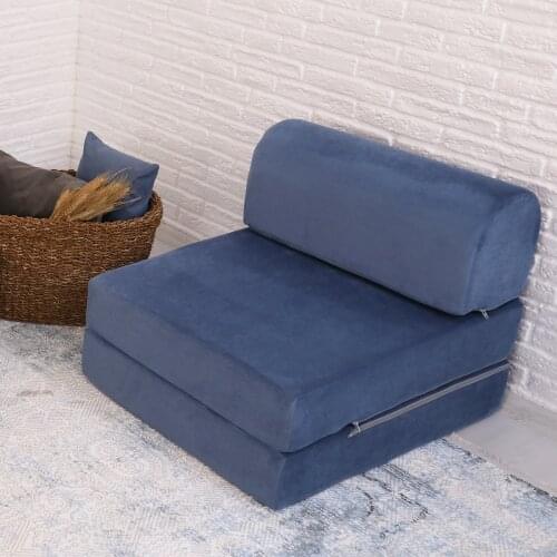 Homedius Magic Tri-Fold High Quality Velvet Sofa Bed Foam Couch with Mattress Pillow Convertible Floor Down Bed Pad color Blue