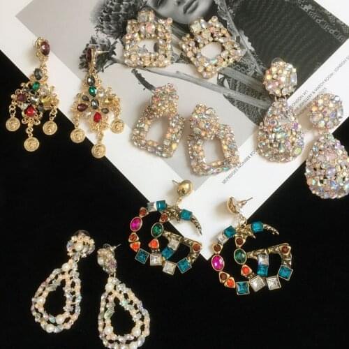 Temperament And Exaggerated Rhinestone Enamel Color Earrings Female Online Influencer High-grade Baroque Earrings