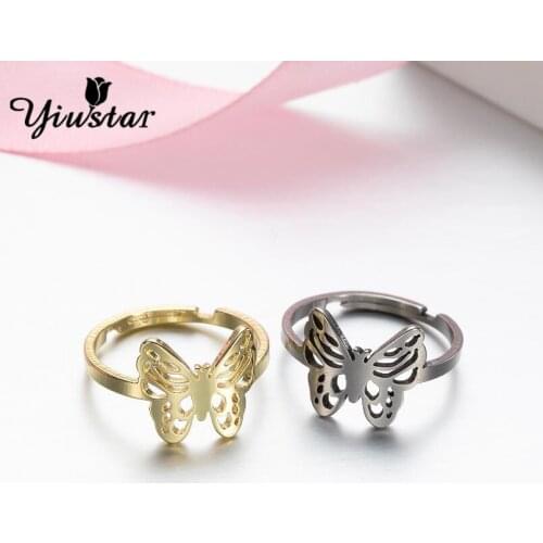 Hfarich New Arrival Hollow Butterfly Stainless Steel Rings for Women Christmas Gift Adjustable Ring Cute Animal Jewelry Lattice