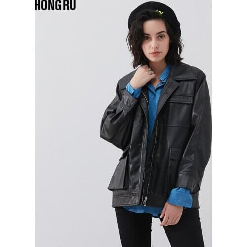 Fashion retro Multiple pockets leather jacket Locomotive bat sleeved pu Leather Jacket female Punk Motorcyle Jackets F2132