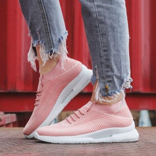Spring 2021 Womens Sneakers Breathable Casual Socks Shoes Lace up Ladies Shoes Female Students Vulcanized Running Shoes