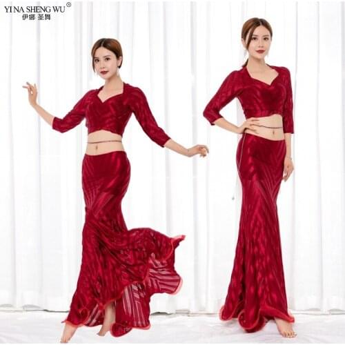 Women New Belly Dance Set New Oriental Dance Bellydance Competition Costumes Top+Skirt 2pcs 4 Colors Split Practice Clothes