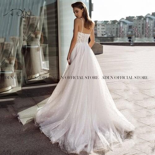 ADLN Charming Dot Tulle Vintage Boho Wedding Dress Sexy Wedding Dresses 2021 Spaghetti Straps A Line Bride Dress Couture Mariage