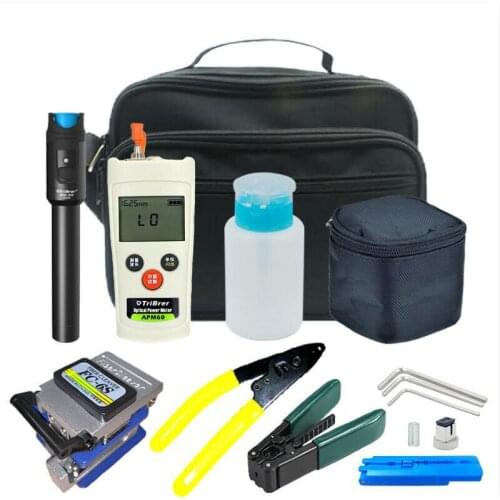 12PCS Fiber Optic FTTH Tool Kit with Optical Power Meter 20MW Visual Fault Locator Wire stripper CFS-2 Fiber Cleaver FC-6S