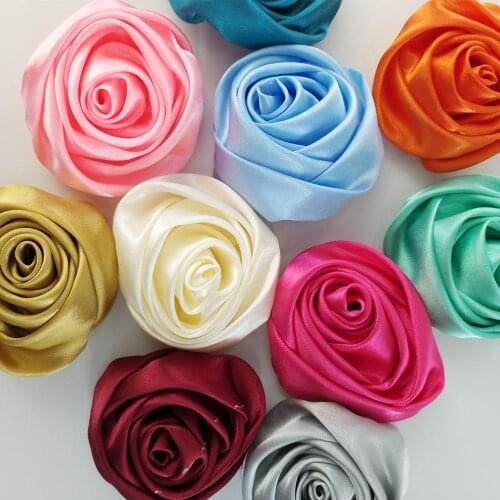 20Pieces/Bag Satin Roses Size 5.5CM Ribbon Rose Flower Silk Fabric Flower Hand DIY Girl Hair Flower Wedding Supplies Accessories