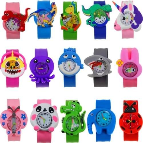 20 Animal Family Cartoon Children Watch Flap Strap Dinosaur Crocodile Unicorn Shark Shapes Kids Watch for Boys Girls Gift Clock